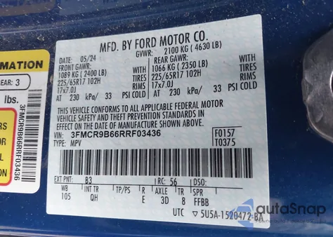 2024 Ford Bronco Sport Big Bend из США, поврежденный, VIN 3FMCR9B66RRF03436